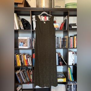 Vintage 90’s Olive Green Sleeveless Floral Dress Y2K Size 10/M